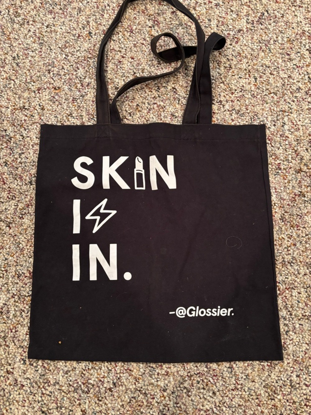 Glossier Black Canvas 'SKIN IS IN.' Graphic Tote